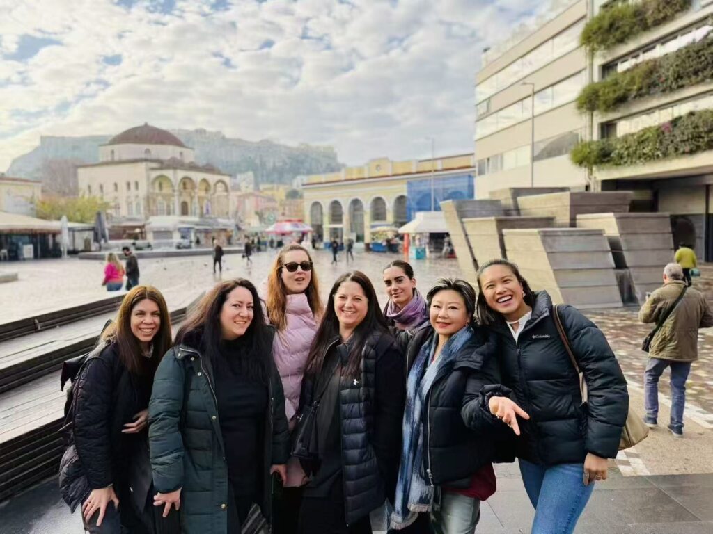 Hellas Group team gathering at Monastiraki Square in Athens before the Nemea team-building day.